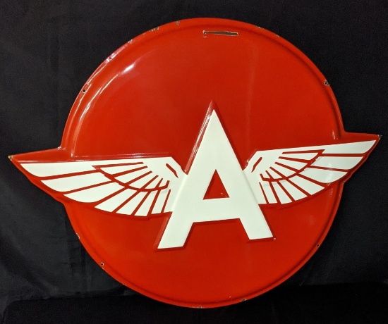 EMBOSSED PORCELAIN SIGNFLYING A GASOLINE