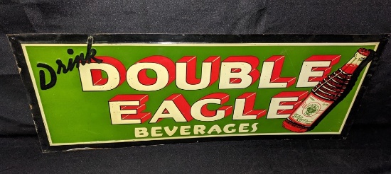 EMBOSSED TIN SIGN DRINK DOUBLE EAGLE BEVERAGES