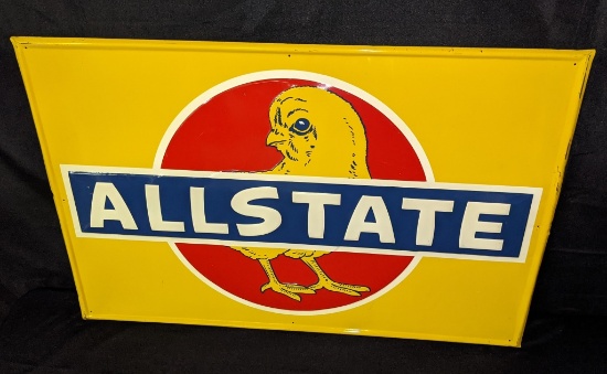 NOS EMBOSSED TIN SIGN ALLSTATE CHICKS