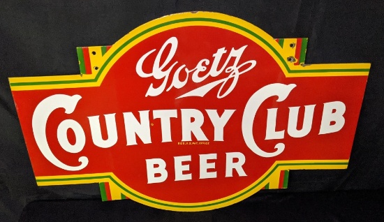 PORCELAIN SIGN GOETZ COUNTRY CLUB BEER