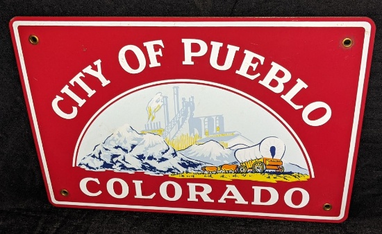 PORCELAIN MUNICIPALITY SIGN CITY PUEBLO COLORADO