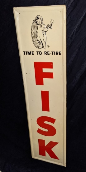 1958 EMBOSSED TIN SIGN FISK TIRES