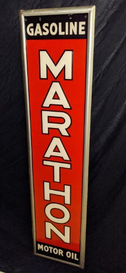 EMBOSSED TIN SIGN MARATHON GASOLINE MOTOR OIL