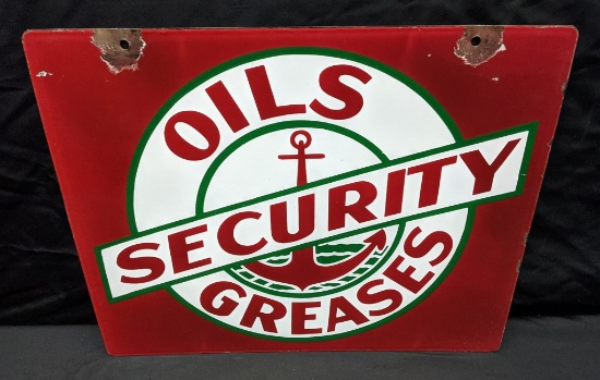 2 SIDED PORCELAIN SIGN SECURITY OILS & GREASES