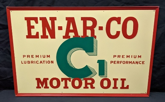 EMBOSSED TIN SIGN EN-AR-CO C1 MOTOR OIL
