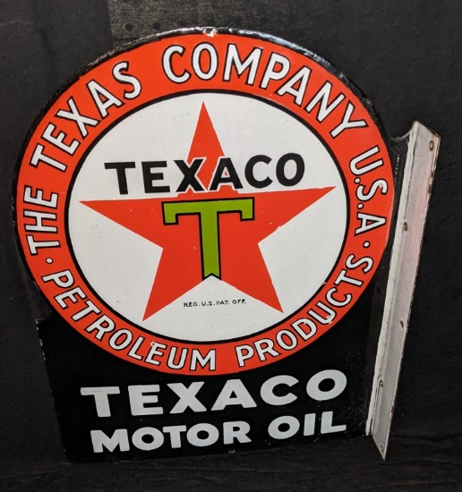 PORCELAIN FLANGE SIGN TEXACO MOTOR OIL