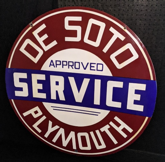 PORCELAIN SIGN DE SOTO PLYMOUTH APPROVED SERVICE
