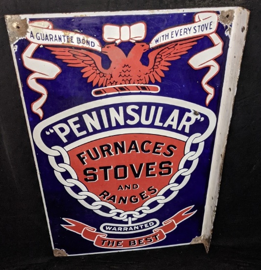 PORCELAIN FLANGE SIGN PENINSULAR STOVES & RANGES
