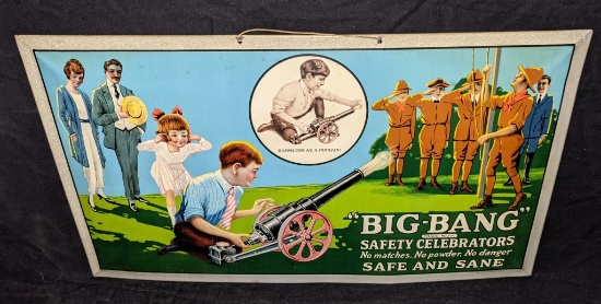 TIN LITHO SIGN BIG BANG SAFETY CELEBRATOR CANNONS