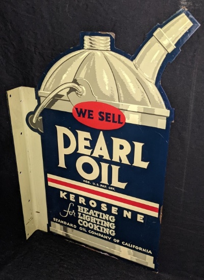 DIE CUT TIN FLANGE SIGN PEARL OIL STANDARD OIL CO