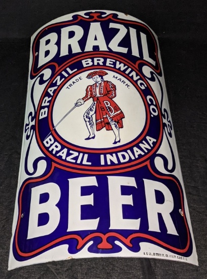 PORCELAIN CORNER BEER SIGN BRAZIL BREWING INDIANA
