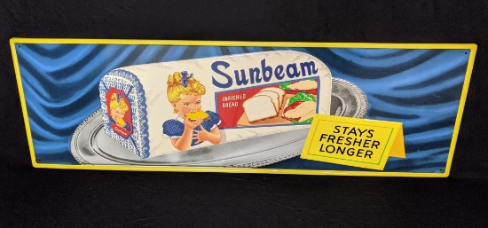 NOS EMBOSSED TIN SIGN SUNBEAM BREAD STAYS FRESHER