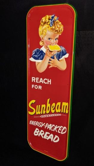 NOS EMBOSSED TIN SIGN REACH FOR SUNBEAM BREAD