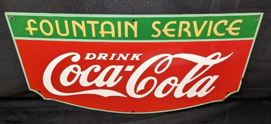 PORCELAIN SIGN DRINK COCA COLA FOUNTAIN SERVICE
