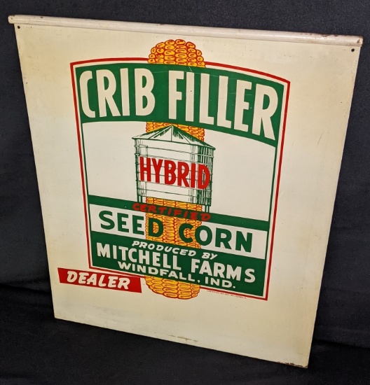 2 SIDED TIN SIGN CRIB FILLER SEED CORN DEALER