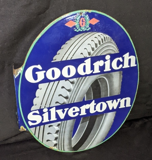 PORCELAIN FLANGE SIGN GOODRICH SILVERTOWN TIRES