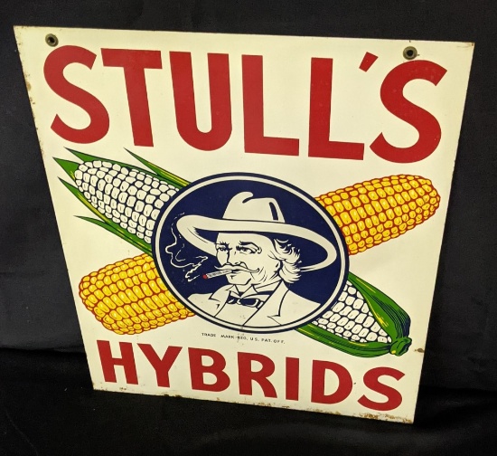 2 SIDED TIN DEALER SIGN STULL'S SEED CORN