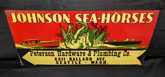 EMBOSSED TIN SIGN JOHNSON SEA HORSE OUTBOARD MOTOR