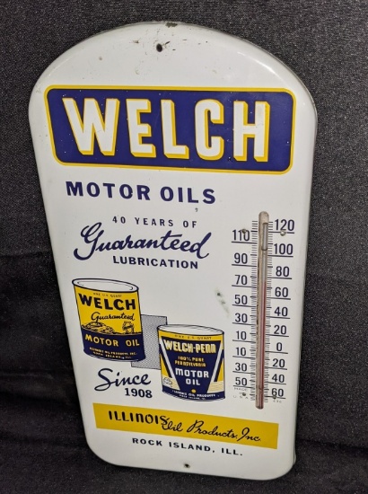 THERMOMETER SIGN WELCH MOTOR OIL ROCK ISLAND IL