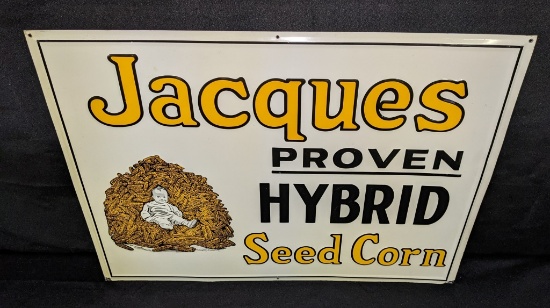 NOS EMBOSSED TIN SIGN JACQUES SEED CORN