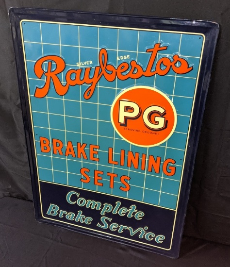 NOS EMBOSSED TIN SIGN RAYBESTOS BRAKE SERVICE