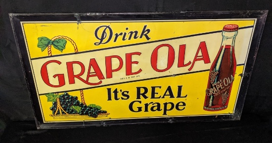 EMBOSSED TIN SIGN DRINK GRAPE OLA SODA POP