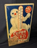 EMBOSSED TIN THERMOMETER SIGN SUPER PYRO ANTI