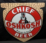 2 SIDED DIE CUT PORCELAIN SIGN CHIEF OSHKOSH BEER