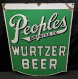 2 SIDED PORCELAIN SIGN PEOPLES BREWING WURTZER BEE