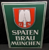 PORCELAIN BEER SIGN SPATEN BRAU MUNCHEN SHOVEL
