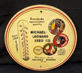 TIN THERMOMETER SIGN MICHAEL LEONARD SEED CORN
