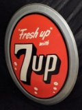 NOS CONVEX TIN SIGN FRESH UP WITH 7UP 7UP SEVEN UP
