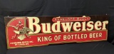 EMBOSSED TIN SIGN ANHEUSER BUSCH BUDWEISER BEER