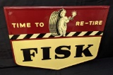 EMBOSSED TIN SIGN TIME TO RETIRE FISK TIRES