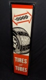 NOS EMBOSSED TIN SIGN HOOD TIRES & TUBES