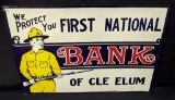 EMBOSSED TIN SIGN FIRST NATIONAL BANK CLE ELUM WA