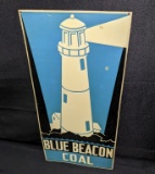 EMBOSSED TIN SIGN BLUE BEACON COAL LIGHT HOUSE