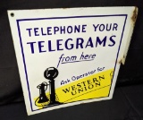 PORCELAIN FLANGE SIGN WESTERN UNION TELEPHONE