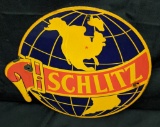 DIE CUT PORCELAIN SIGN SCHLITZ BEER MILWAUKEE WI