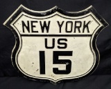 RARE EMBOSSED STEEL ROAD SIGN NEW YORK US HWY 15