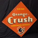 EMBOSSED TIN SIGN DRINK ORANGE CRUSH BEVERAGES
