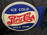 2 SIDED TIN FLANGE SIGN ICE COLD PEPSI COLA SOLD