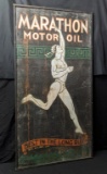 RARE SMALTZ PAINTED TIN SIGN MARATHON MOTOR OIL