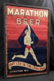 RARE 2 SIDED TIN SIGN MARATHON WISCONSIN BEER