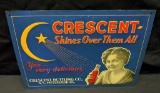 EMBOSSED TIN SIGN CRESCENT BOTTLING CO PITTSBURGH