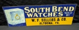 EMBOSSED TIN SIGN SOUTH BEND WATCHES WF SELLER'S