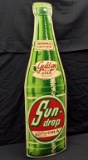 EMBOSSED TIN BOTTLE SIGN SUN DROP GOLDEN COLA