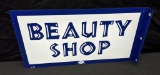NOS PORCELAIN FLANGE SIGN MARVY BEAUTY SHOP