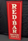 NOS TIN SIGN RED-BAR BATTERY SERVICE