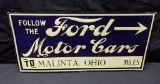 EMBOSSED TIN SIGN FOLLOW THE FORD MOTOR CARS